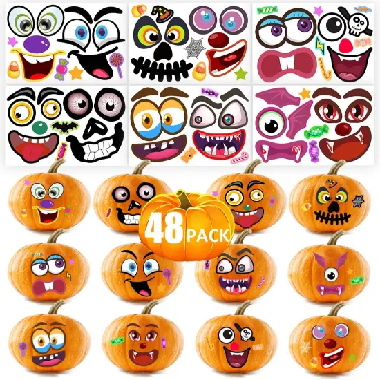 48Packs Pumpkin Stickers Decorating Kit {1}