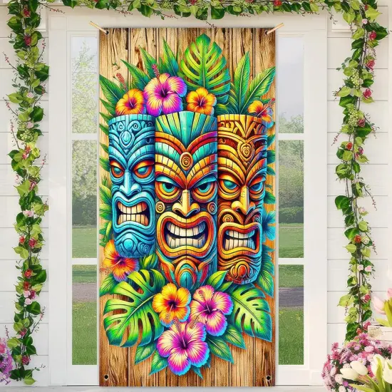 Summer Hawaiian Door Cover - Tiki Bar (73 x 35 Inch) {3}