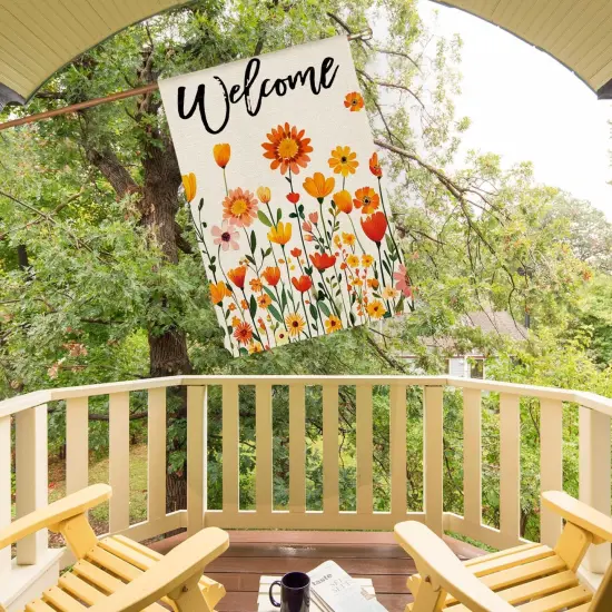 Fall Flowers Welcome House Flag 28x40 Inch Double Sided {4}