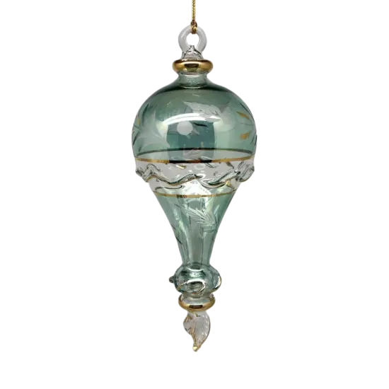 Clear Etched Blown Glass Hot Air Balloon - Green {1}