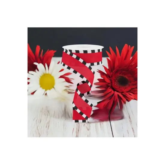 1.5" Faux Royal Burlap/Stripe Edge Ribbon: Red (10 Yards) {3}