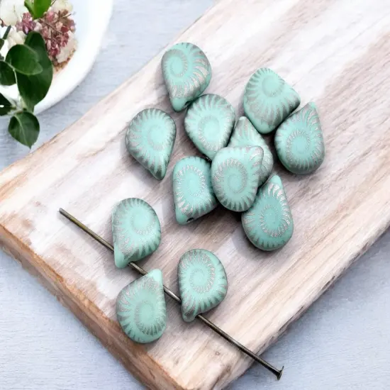 *12* 12x11mm Matte Turquoise Laser Etched Briolette Beads {1}