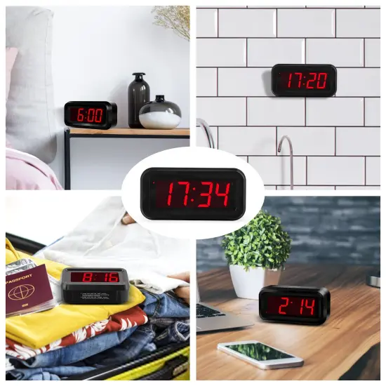 Digital Clock, Small Wall Clock, Battery Operated, Adjustable 3-Level Led Brightness, Dim Night Mode, 12/24Hr, Cordless, Constantly 1.2'' Digits Display for Bedroom/Travel, Easy to Set {4}
