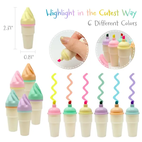 Wrapables Cute and Colorful Highlighters, Marker Pens, Stationery Supplies (Set of 6), Ice Cream {2}