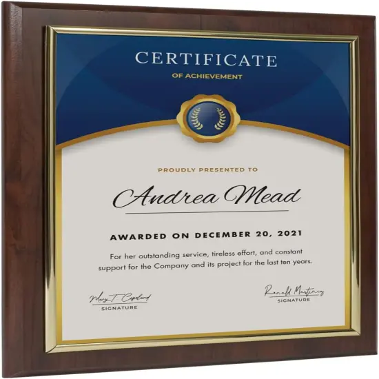 10.5 x 13" Certificate Display Plaque - Offered in Coated Cherry Wood with an 8.5 x 11" Gold Frame - Slide in Your Diploma, Award Certificate, Award of Achievement, Class Photo, and More {1}