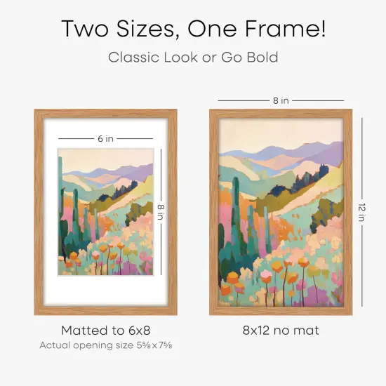8x12 Picture Frames Wood, High-End Wooden 8x12 Oak Frames for Wall and Tabletop, 8x12 Poster Frames Natural Wood, 8 x 12 Photo Frames with Mat 6x8, Tempered Glass, Wall Kit, Set of 1 {2}