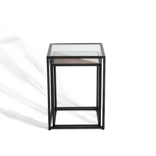2-Piece Glass & Metal Nesting Table Set &ndash; Modern Contemporary Tables for Stylish Living {2}