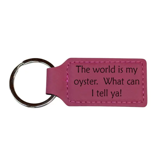 Keychain - Rectangle - The World is my oyster - Leather Black/Silver {3}