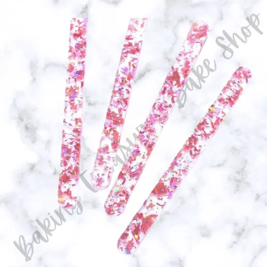 Flake Glitter Acrylic Popsicle Sticks- Pink {1}