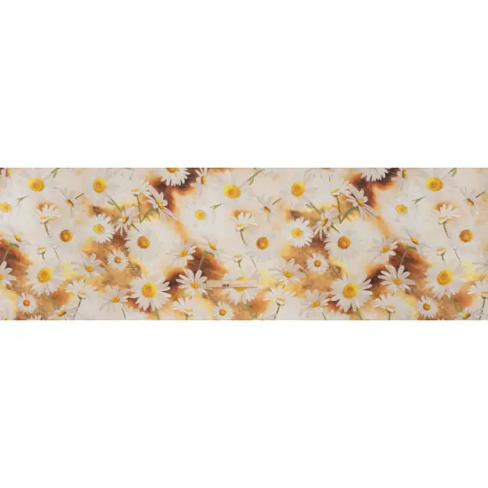 1 Yard Sun Yellow White Linen Fabric Medium Weight Daisy Print 58 inch Width {3}
