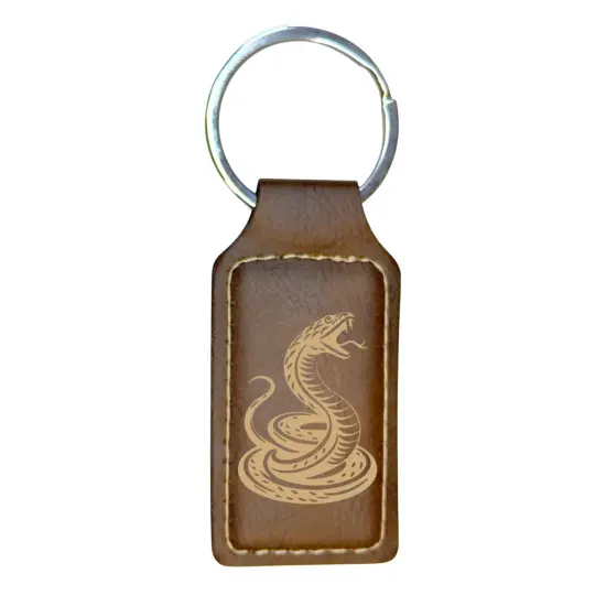 Keychain - Rectangle - Coiled Snake - Leather Rustic/Gold {1}