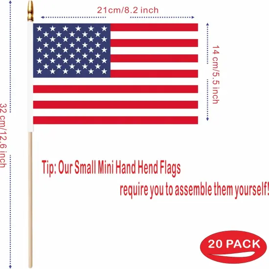 20 Pack US American Mini Stick Flags USA Small Miniature Handheld Flag Decorations,5x8 Inch {2}