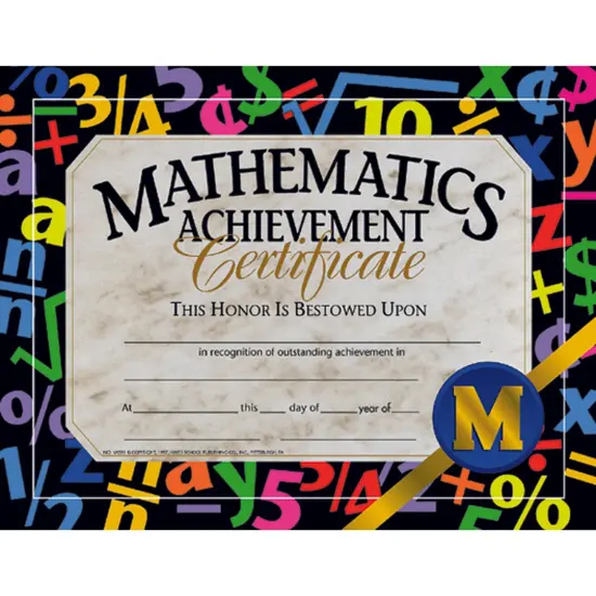Mathematic Achievement Certificate, 8.5" x 11", Pack of 30 {1}