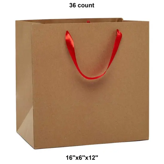 Heavy Duty Kraft Euro Tote 16" x 6" x 12" with Satin Ribbon Handles Red {1}