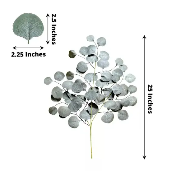 4 Frosted Green 25 in Silk Eucalyptus LEAVES Artificial Greenery Stems Events {3}