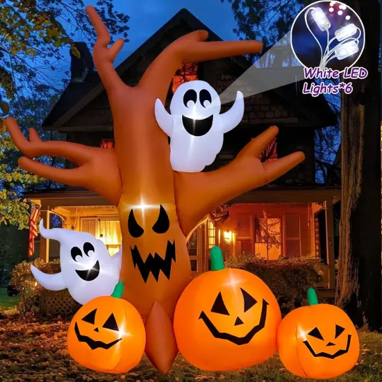 8 Ft Halloween Inflatable Dead Tree with Ghosts Pumpkins Decoration {2}