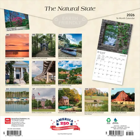 The Natural State | Arkansas Places | 2026 12 x 24 Inch (Hanging) Monthly Square Wall Calendar | Plastic-Free {2}