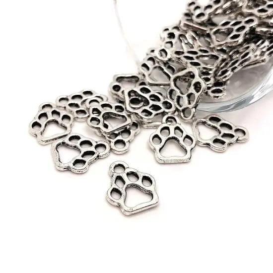 Silver Paw Print Dog Paw Charms, 13x11mm {1}