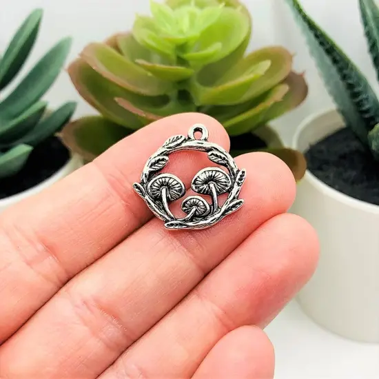 Small Silver Round Mushroom Charms, 21x20mm {2}