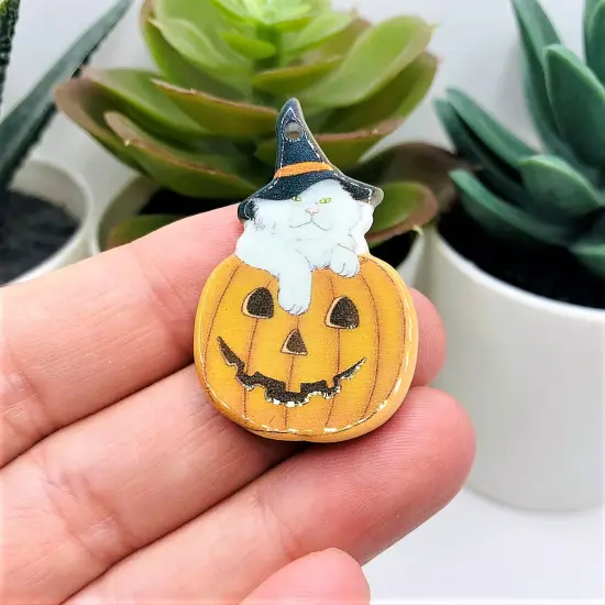 Halloween Cat in Pumpkin Pendant, 40x24mm {3}