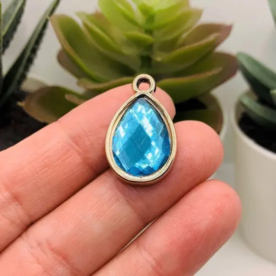 Aqua Blue and Gold Acrylic Teardrop Charms, 25x16mm {2}