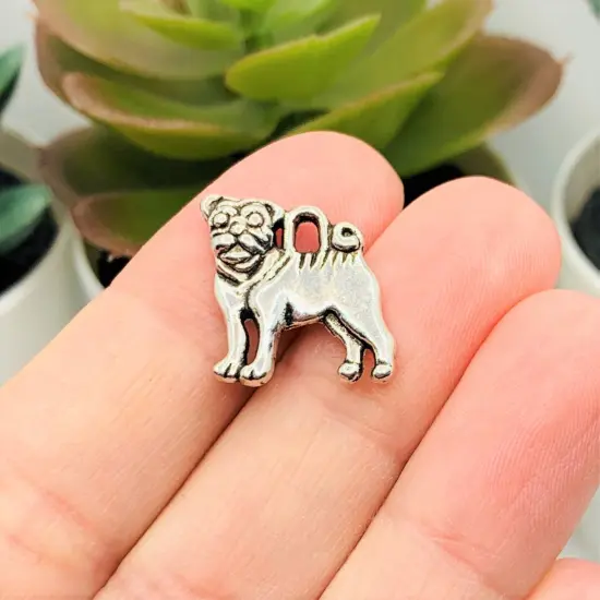 Silver Pug Dog Charms, 16x15mm {2}