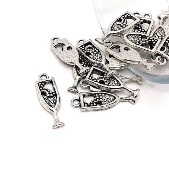 Silver Champagne Flute Charms, 20x7mm {1}