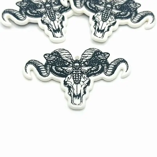 White and Black Ram Skull with Death's Head Moth Charms {1}