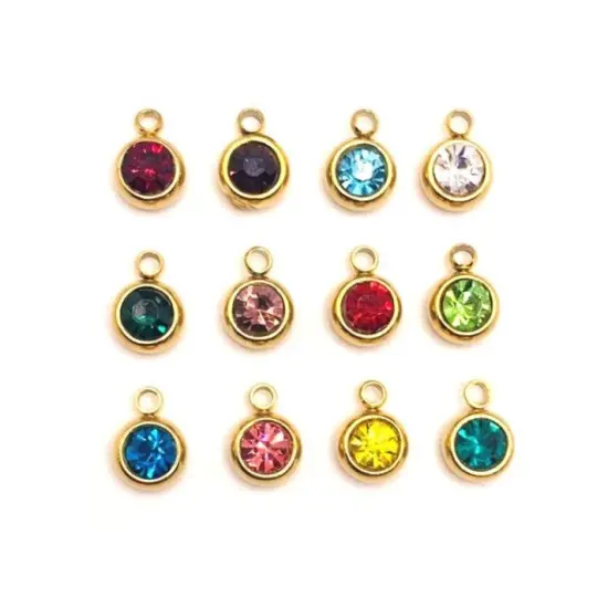 303 Stainless Steel, 18k Gold, Birthstone Rhinestone Set, 8x6mm {2}