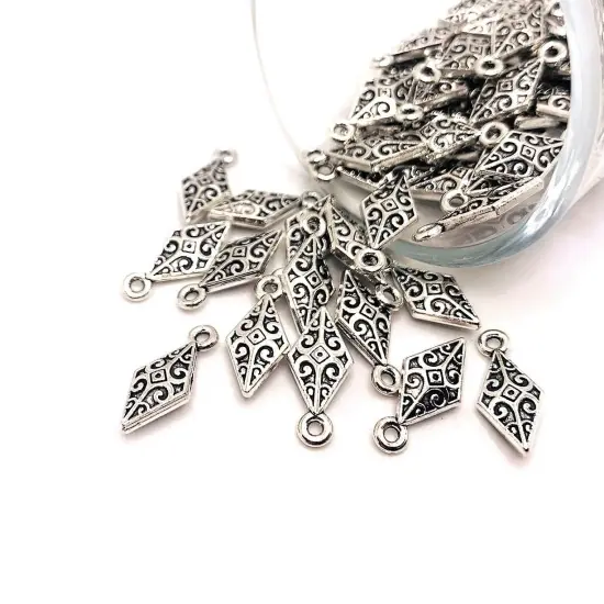 Silver Tribal Boho Ethnic Triangle Charms, 5x14mm {1}