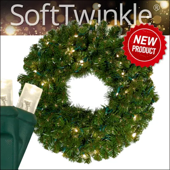 24" Pre-lit Commercial Sequoia Fir LED Christmas Wreath, 50 Warm White SoftTwinkle Lights {2}