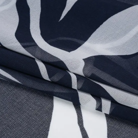 1 Yard Polyester Chiffon Print Fabric Navy Blue & White Flowing Leaves, 56 Inches Width {4}