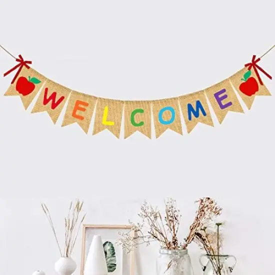 Welcome Burlap Banner Back to School Party Decorations {4}