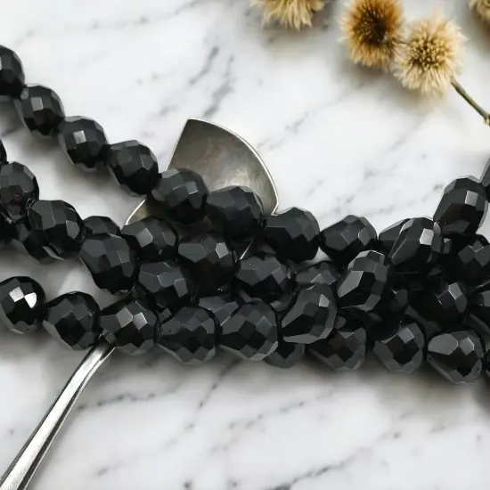 *16* 12x9mm Jet Black Fire Polished Faceted Teardrop Beads {2}