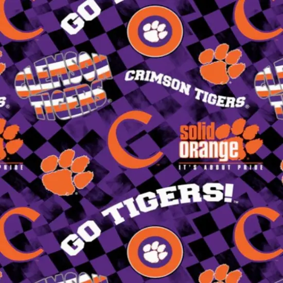 Licensed NCAA Clemson University Check Allover Cotton Fabric by the Yard {1}