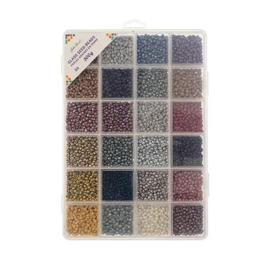 John Bead 12500pcs Assorted 24 Colors Glass Seed Beads 8/0 Jewelry Making Bead Box DarkMetallicPalette {4}