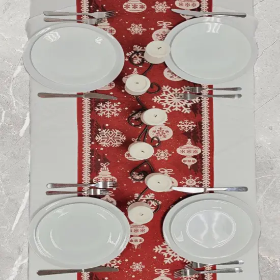 Red Christmas Ornaments Table Runner {4}