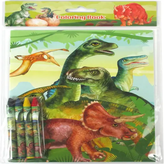 TINYMILLS Jurassic Dinosaur Coloring Book Set, 12 Books, 48 Crayons, Kids Activity Birthday Party Favors {5}