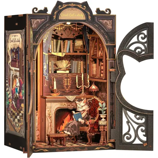 Book Nook Wizardi Miniature - Count Cat's Study Roombox Kit {1}
