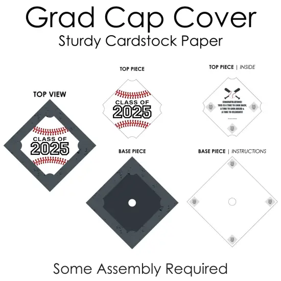 Big Dot of Happiness Grad Baseball - 2025 Graduation Cap Decorations Kit - Grad Cap Cover {7}