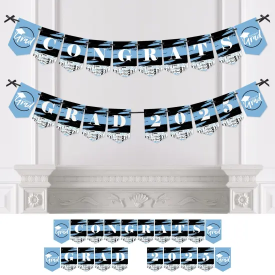 Big Dot of Happiness Light Blue Graduation Bunting Banner - Party Decorations - Congrats Grad 2025 {1}