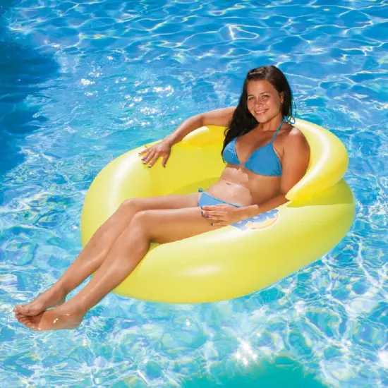 Swim Central 50" Inflatable Yellow Water Pop Floating Lounger with Black Mesh Seat {3}