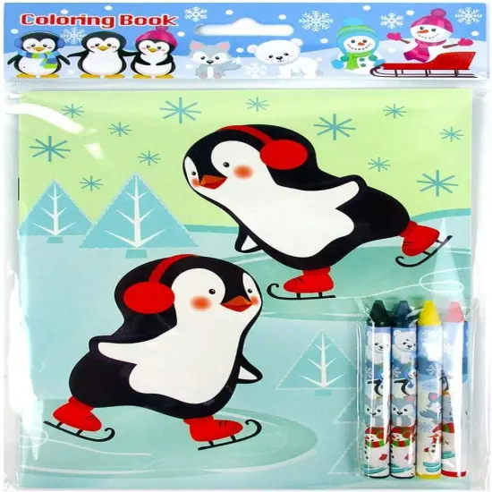 TINYMILLS Winter Snowman Penguins Coloring Book Crayon Set for Kids Party Favors with 12 Coloring Books and 48 Crayons for Holiday Goody Bag Stuffers for Kids Gifts Carnival Prizes Classroom Gift {6}