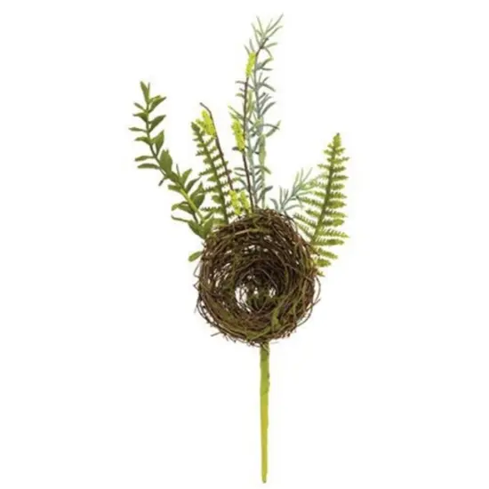 14&rdquo; High Fern and Bird-nest Pick with Green-Paper Wrapped Wire Stem {1}