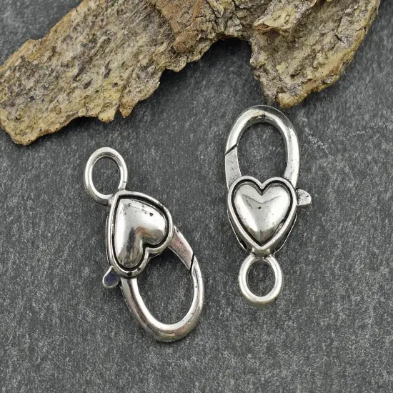 *10* 21x12mm Antique Silver Heart Lobster Clasps {5}