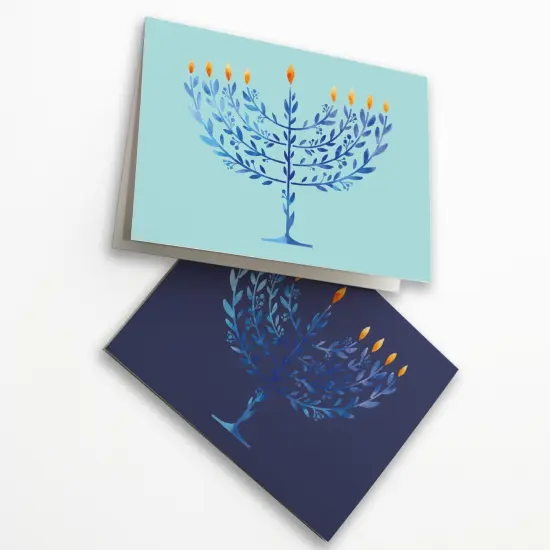 Elegant Hanukkah Greeting Cards Boxed Set &ndash; 24 Holiday Notecards Featuring Menorah Tree Designs in Blue Tones, Perfect for Thoughtful Festive Wishes {4}
