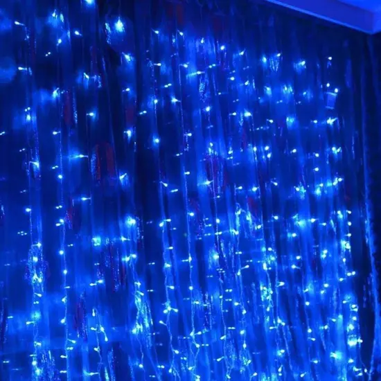 300 LED 12 Strand Twinkling Curtain Light Plug in Blue {1}