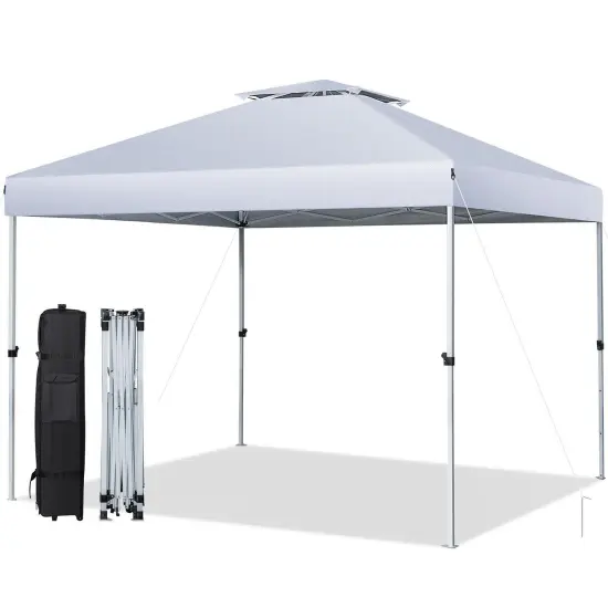 2-Tier Pop-up Canopy Tent with Wheeled Carry Bag Black {8}