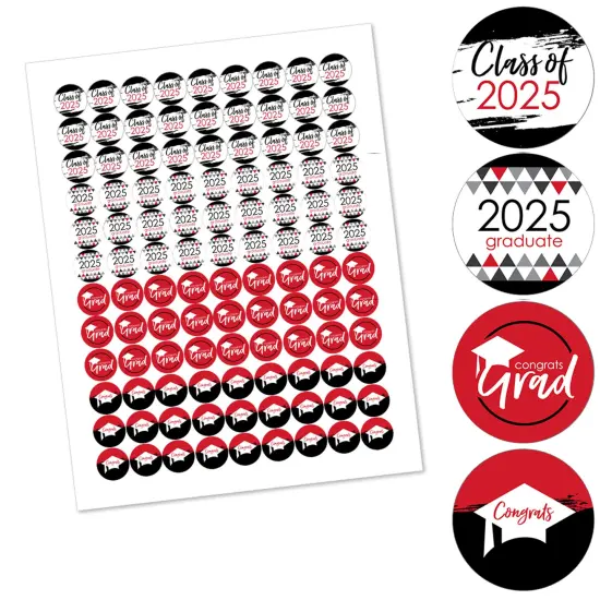 Big Dot of Happiness 2025 Red Graduation Party Round Candy Sticker Favors - Labels Fits Chocolate Candy (1 Sheet of 108) {3}