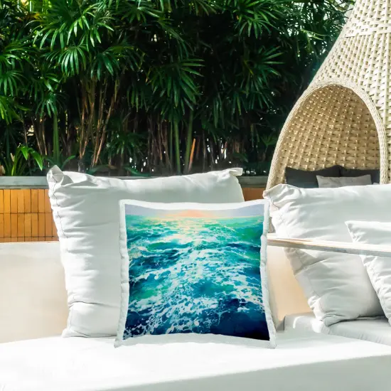 Sunset over Crashing Sea Outdoor Printed Pillow Design by Irena Orlov, 18 x 7 x 18 {2}